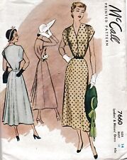 Vintage 1949 McCall's Misses'  Cap Sleeves Dress  Pattern 7660  Size 14 picture