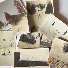 Antique/Vintage B&W/Sepia Snapshot Photograph Lot of 8 Snow Winter Sled Snowman picture