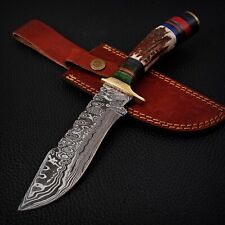 10 INCH CUSTOM Hand Forged Damascus Steel Hunting Skinner  Knife stag/antler 151 picture
