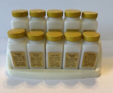 VTG 10 PC GRIFFITH'S Milk Glass Spice Jars-Art Deco Set-Yellow Lids & White Rack picture