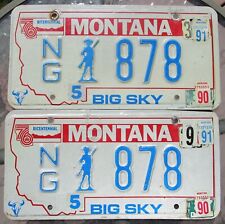 MONTANA National Guard License Plate 1991 PAIR - Low 3-Digit #878 picture