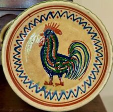 FRENCH ANTIQUE CONFIT GLAZED POTTERY EARTHENWARE CHICKEN ROOSTER PLATE DISH picture