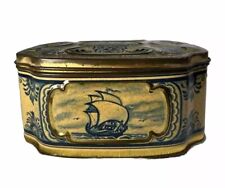 VINTAGE DELFT BLUE & WHITE DUTCH OVAL CANDY TIN CONTAINER BOX MADE IN W.GERMANY picture