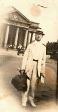 Vintage 1915 RPPC Postcard Man Exiting Burlington Train Station Nebraska picture