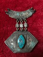 Sassanian Old Ancient Pendant seal Malachite Animal Engraved Alpaca Necklace picture