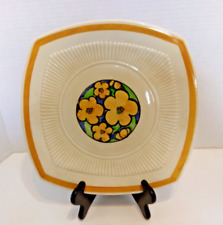 Antique Ridgways Hand Painted Bedford Ware Square Plate Yellow Flowers picture