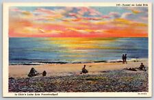 Ohio~Sunset View Seen From Lake Erie Beach Vacationland~Vintage Linen Postcard picture