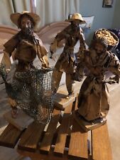 Lot Of 3 Vintage Mexican Folk Art Paper Mache Figures Old Men Carrying Baskets. picture