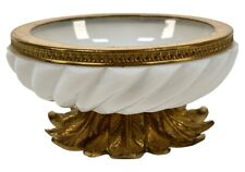 Antique French Opaline White Milk Glass Gilt Bronze Dore Ormolu Footed Bowl Dish picture