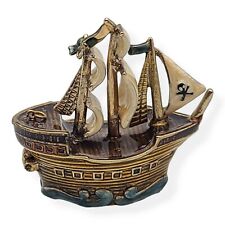 Vintage MONET Collectible Pirate Ship Enamel Trinket Box Nautical Skull Ocean picture