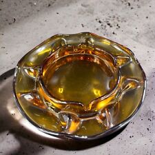 1960s Vintage Amber Glass Ashtray Dish Wavy Edges Vintage Glass Decor 8 In Wide picture