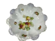 Vintage Fruit Apples Peaches Flowers Floral Serving China Bowl Scalloped Edges  picture