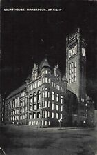 Minneapolis MN Minnesota, Court House at Night, Vintage Postcard picture