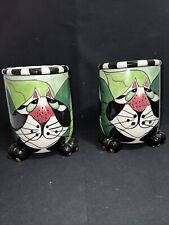 2 Whimsical Footed Cat Vase SWAK By Lynda Corneille Utensil Holder picture
