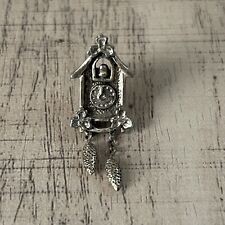 Vintage 1980s 90s Cuckoo Clock Tie-Tack , Silver Tone Pewter Lapel Pin EUC picture