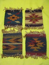 ESTATE FIND 4 VTG HANDWOVEN NATIVE AMERICAN WOOL BLANKET MINI TABLE COASTERS picture