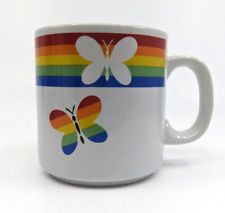 Rainbow Stripe Butterfly Coffee Cup Vintage 80's Russ Berrie picture