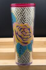 Fall 2020 Starbucks Gold Quilted Foil Rose 24oz Tumbler Cold Cup Flower No Straw picture