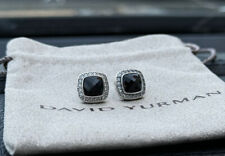 David Yurman Albion WOMEN 7MM  Earrings BLACK ONYX Silver & Diamonds STUD picture