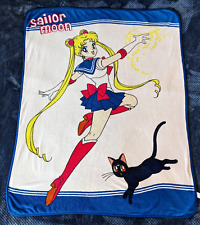 Vintage Anime Sailor Moon Throw Size Blanket 4 ft x 5 ft Soft Fleece w Black Cat picture