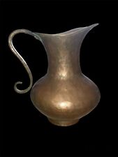Antique Heavy Thick Hammered Copper Pitcher Arts & Crafts Riveted Handle 8” picture