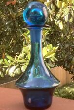Pilgrim Blown Glass Turquoise Art Glass Decanter With Original Ball Stopper MCM picture