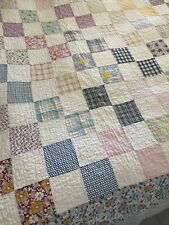 Antique Patchwork Quilt 9 Patch Feed Grain Sacks Hand Pieced/Quilted AS IS 64x76 picture