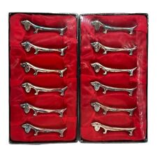 VTG Silver Plate Dachshund Wiener Dog Knife Chopstick Rests Dining set 12 Box picture