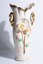 Vintage 1940s or 1950s Vase Yellow Roses Gold Tone Trim picture