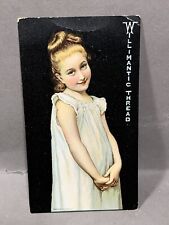Victorian Trade Card 1880s Willimantic Thread Young Blonde Girl in White Dress picture