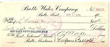1908 BUTTE MONTANA  BUTTE WATER COMPANY FIRST NATIONAL BANK CHECK Z1621 picture