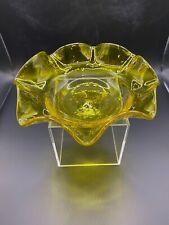 Stunning Vintage Yellow Art Glass Bowl Ruffled Hand Blown GLOWS ~ Mint Condition picture