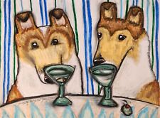 Smooth Collie drinking Martini ACEO PRINT Dog Mini Art Card 2.5 X 3.5 by Artist picture