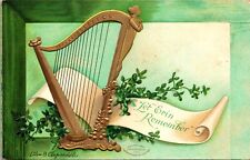 Clapsaddle St. Patrick's Day Postcard Celtic Harp Shamrocks Let Erin Remember picture