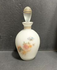 Vintage Satin White Glass Perfume Bottle With Stopper, Hand Painted picture