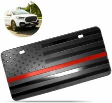 Zone Tech Black Steel Tactical Firefighter Flag Embossed License Plate Red Line picture
