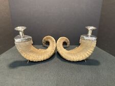 Pair of Vintage Authentic Rams Horn & Silver Candleholders  picture
