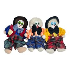 PORCELAIN PAINTED FACE SAND FILLED CLOWN DOLLS WHITE FUR HAIR Lot Of 3 picture