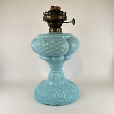 Antique Prince Edward Blue Opaline Glass Oil / Kerosene Sewing Lamp w/ Burner picture