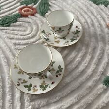 2 Wedgwood England Bone China Wild Strawberry Pattern Footed Cup & Saucer Sets picture