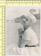 Pretty Blonde Woman Pose Crossed Hands Lady Portrait vintage photo old original picture