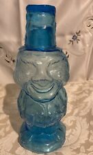 Vintage Tiara Glass Blue Jolly Mountaineer Decanter Carafe With Shot Glass picture