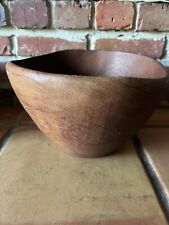 Large Vtg Hand Carved Wood Bowl 10” Diameter 6 1/2” Tall Farmhouse Country picture