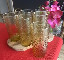 🌼 Vintage 🌼 Six Anchor Hocking Amber Daisy Glasses /Yellow Retro 70’s #179 picture