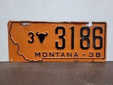 1938  Montana  License Plate Tag Billings, Yellowstone County BUFFALO SKULL picture