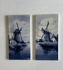 Pair Of Pyramide Delfts 3” X 6” Tiles Blue & White Holland picture