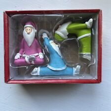 3-Yoga Santa Christmas Figures Clause Decoration Set Holiday,Pink Blue Green NIB picture