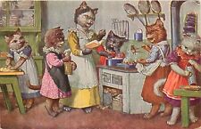Tuck Postcard Life in Catland 3435 Arthur Thiele Dressed Cats Cooking Lessons picture