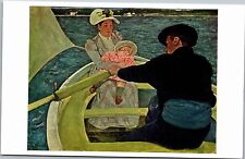 Postcard ART Mary Cassatt The Boating Party man woman toddler in rowboat picture
