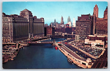 Chicago, Illinois, Chicago River, City Landscape, Aerial View, Vintage Postcard picture